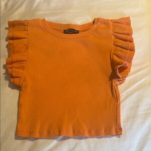 ZARA Orange Ruffled Top